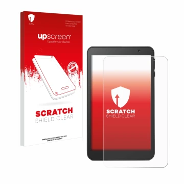 Face avant d’un emballage produit avec le logo de la marque upscreen. À côté, l’appareil Vankyo MatrixPad S8 est représenté av