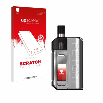 Face avant d’un emballage produit avec le logo de la marque upscreen. À côté, l’appareil Smok Fetch 80W Pro est représenté ave