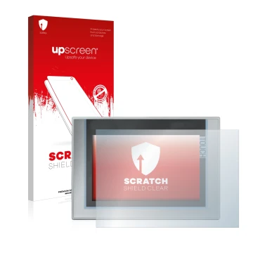 Face avant d’un emballage produit avec le logo de la marque upscreen. À côté, l’appareil Siemens Simatic TP1200 Comfort est re