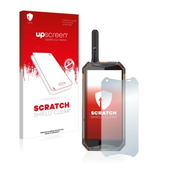 Face avant d’un emballage produit avec le logo de la marque upscreen. À côté, l’appareil Ulefone Armor 3w est représenté avec 
