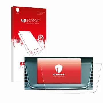 Face avant d’un emballage produit avec le logo de la marque upscreen. À côté, l’appareil Opel Grandland X Hybrid 2020 IntelliL