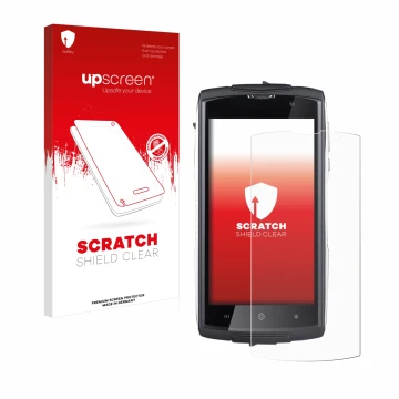 Face avant d’un emballage produit avec le logo de la marque upscreen. À côté, l’appareil GoClever Quantum 500 Steel est représ