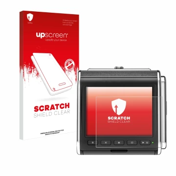 Face avant d’un emballage produit avec le logo de la marque upscreen. À côté, l’appareil Hasselblad CFV II-2 50C 907X est repr