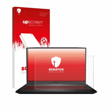 Face avant d’un emballage produit avec le logo de la marque upscreen. À côté, l’appareil MSI GF75 10SDR-234 est représenté ave