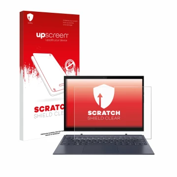 Face avant d’un emballage produit avec le logo de la marque upscreen. À côté, l’appareil Lenovo Yoga Duet 7 est représenté ave
