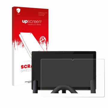 Face avant d’un emballage produit avec le logo de la marque upscreen. À côté, l’appareil Peloton Bike est représenté avec la p
