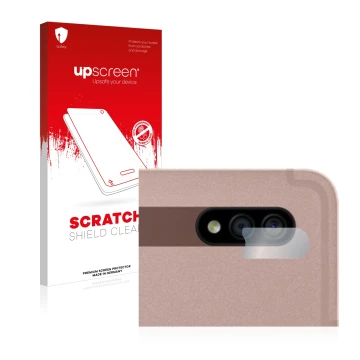 Face avant d’un emballage produit avec le logo de la marque upscreen. À côté, l’appareil Samsung Galaxy Tab S7 Plus WiFi 2020 