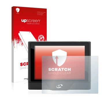 Face avant d’un emballage produit avec le logo de la marque upscreen. À côté, l’appareil Coyote UP est représenté avec la prot
