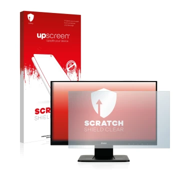 Face avant d’un emballage produit avec le logo de la marque upscreen. À côté, l’appareil Iiyama ProLite T2252MSC-B1 est représ