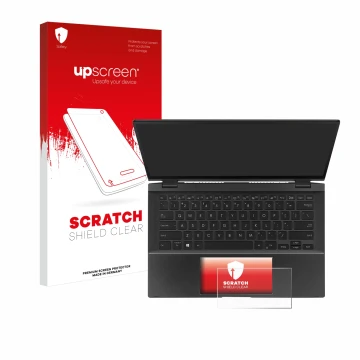 Face avant d’un emballage produit avec le logo de la marque upscreen. À côté, l’appareil ASUS ZenBook Flip 14 UX463FA (Touch T