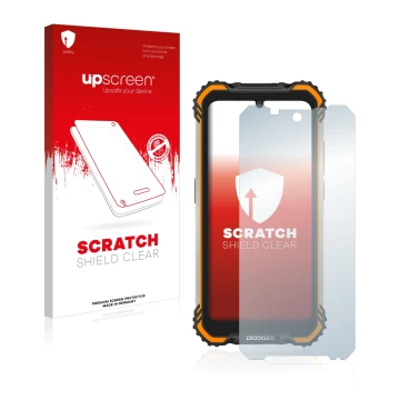 Face avant d’un emballage produit avec le logo de la marque upscreen. À côté, l’appareil Doogee S58 Pro est représenté avec la