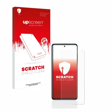 Face avant d’un emballage produit avec le logo de la marque upscreen. À côté, l’appareil Xiaomi Poco X3 NFC est représenté ave