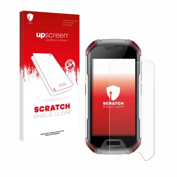 Face avant d’un emballage produit avec le logo de la marque upscreen. À côté, l’appareil Unihertz Atom L est représenté avec l