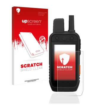 Face avant d’un emballage produit avec le logo de la marque upscreen. À côté, l’appareil Garmin Alpha 200 K est représenté ave