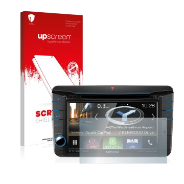 Face avant d’un emballage produit avec le logo de la marque upscreen. À côté, l’appareil Kenwood DNX518VDABS est représenté av