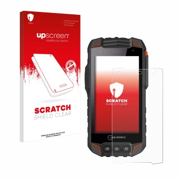 Face avant d’un emballage produit avec le logo de la marque upscreen. À côté, l’appareil i.safe MOBILE IS530.1 est représenté 