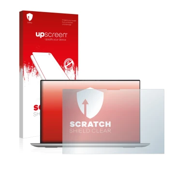 Face avant d’un emballage produit avec le logo de la marque upscreen. À côté, l’appareil Dell XPS 17 9700 touch est représenté