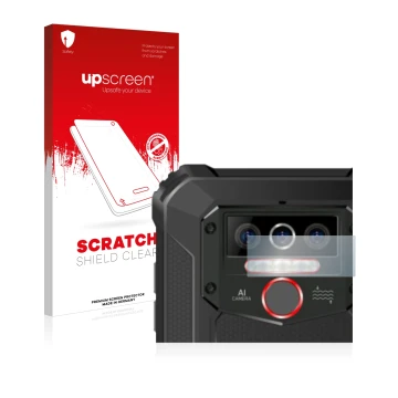 Face avant d’un emballage produit avec le logo de la marque upscreen. À côté, l’appareil Oukitel WP5 Pro (Caméra UNIQUEMENT) e