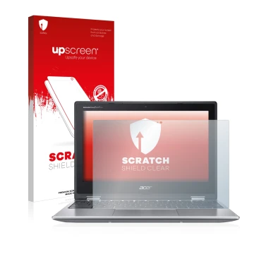 Face avant d’un emballage produit avec le logo de la marque upscreen. À côté, l’appareil Acer Chromebook Spin 311 est représen