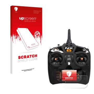 Face avant d’un emballage produit avec le logo de la marque upscreen. À côté, l’appareil Spektrum NX10 est représenté avec la 