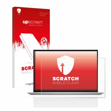 Face avant d’un emballage produit avec le logo de la marque upscreen. À côté, l’appareil Dell Inspiron 17 7706 2-in-1 est repr