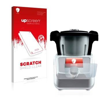 Face avant d’un emballage produit avec le logo de la marque upscreen. À côté, l’appareil SilverCrest Mini Monsieur Cuisine Con