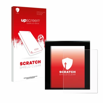 Face avant d’un emballage produit avec le logo de la marque upscreen. À côté, l’appareil Renault Megane 4 2020 Multimedia Easy