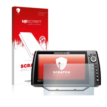 Face avant d’un emballage produit avec le logo de la marque upscreen. À côté, l’appareil Humminbird Helix 9 CHIRP MSI+ GPS G4N