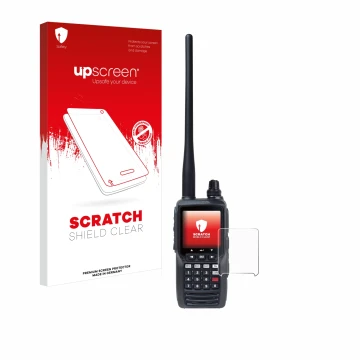 Face avant d’un emballage produit avec le logo de la marque upscreen. À côté, l’appareil Yaesu FTA-550 est représenté avec la 