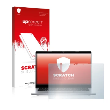 Face avant d’un emballage produit avec le logo de la marque upscreen. À côté, l’appareil Dell Latitude 5320 Non-Touch est repr