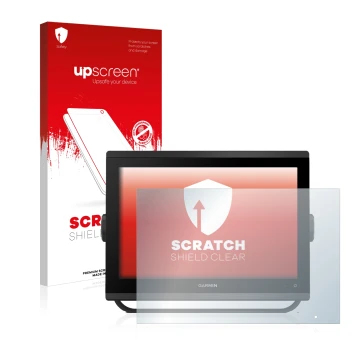 Face avant d’un emballage produit avec le logo de la marque upscreen. À côté, l’appareil Garmin GPSMAP 1223 est représenté ave