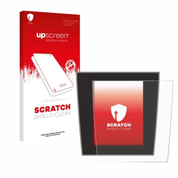 Face avant d’un emballage produit avec le logo de la marque upscreen. À côté, l’appareil Porsche Taycan 2021 Infotainment Syst