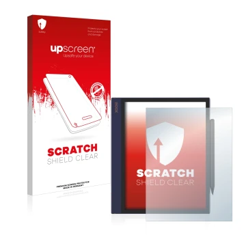 Face avant d’un emballage produit avec le logo de la marque upscreen. À côté, l’appareil Boox Note Air est représenté avec la 