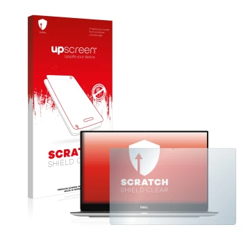 Face avant d’un emballage produit avec le logo de la marque upscreen. À côté, l’appareil Dell XPS 13 9305 Touch est représenté