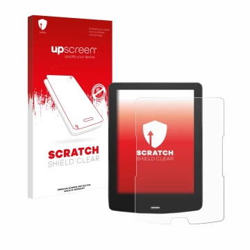 Face avant d’un emballage produit avec le logo de la marque upscreen. À côté, l’appareil inkBOOK Calypso Plus est représenté a