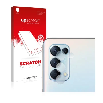 Face avant d’un emballage produit avec le logo de la marque upscreen. À côté, l’appareil Oppo Find X3 Lite (Caméra UNIQUEMENT)