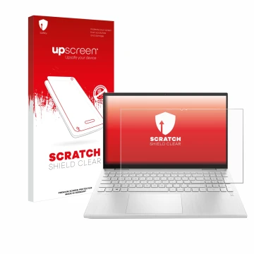 Face avant d’un emballage produit avec le logo de la marque upscreen. À côté, l’appareil HP Pavilion x360 (15-erX) est représe