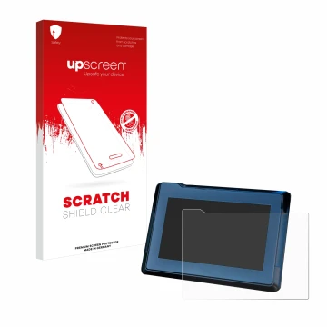 Face avant d’un emballage produit avec le logo de la marque upscreen. À côté, l’appareil KTM 1290 Super Adventure R 2021 TFT 7