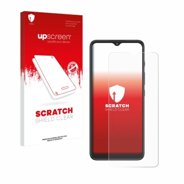 Face avant d’un emballage produit avec le logo de la marque upscreen. À côté, l’appareil Motorola Moto G50 est représenté avec