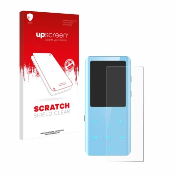 Face avant d’un emballage produit avec le logo de la marque upscreen. À côté, l’appareil AGPtek A19X est représenté avec la pr