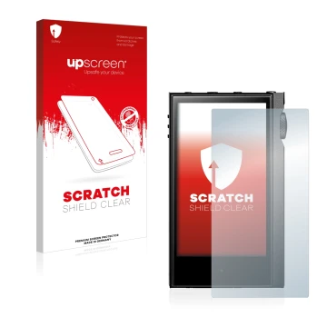 Face avant d’un emballage produit avec le logo de la marque upscreen. À côté, l’appareil Astell&Kern Kann Alpha est représenté