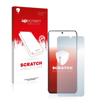 Face avant d’un emballage produit avec le logo de la marque upscreen. À côté, l’appareil Vivo V21 5G est représenté avec la pr