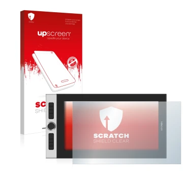 Face avant d’un emballage produit avec le logo de la marque upscreen. À côté, l’appareil XP-Pen Innovator 16 est représenté av