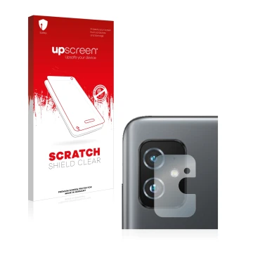 Face avant d’un emballage produit avec le logo de la marque upscreen. À côté, l’appareil ASUS ZenFone 8 (Caméra UNIQUEMENT) es