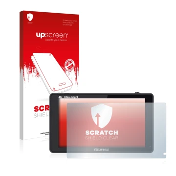 Face avant d’un emballage produit avec le logo de la marque upscreen. À côté, l’appareil Feelworld LUT6 6
