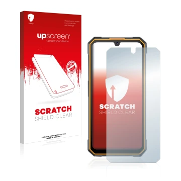 Face avant d’un emballage produit avec le logo de la marque upscreen. À côté, l’appareil Cubot King Kong 5 est représenté avec