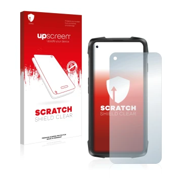 Face avant d’un emballage produit avec le logo de la marque upscreen. À côté, l’appareil Cubot King Kong 7 est représenté avec