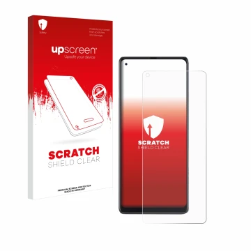 Face avant d’un emballage produit avec le logo de la marque upscreen. À côté, l’appareil Cubot Max 3 est représenté avec la pr