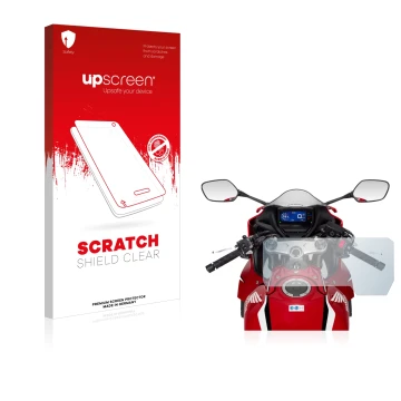Face avant d’un emballage produit avec le logo de la marque upscreen. À côté, l’appareil Honda CBR650R 2019-2021 est représent