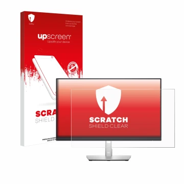 Face avant d’un emballage produit avec le logo de la marque upscreen. À côté, l’appareil Dell P2422H est représenté avec la pr